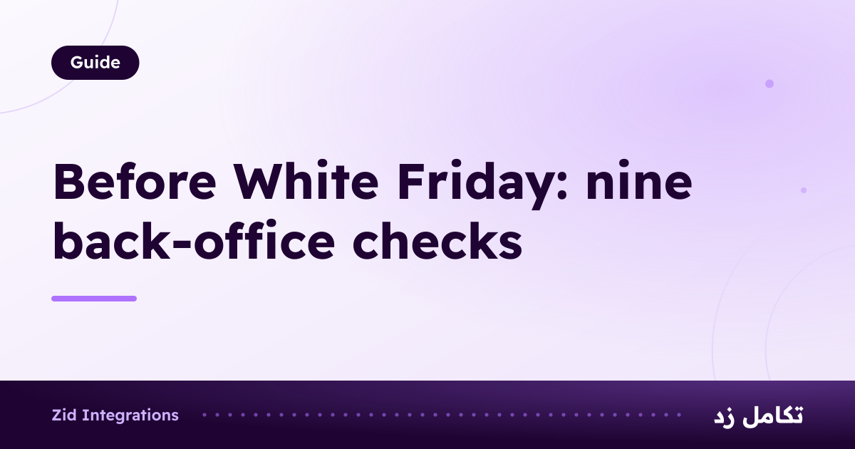 Card titled Before White Friday: nine back-office checks